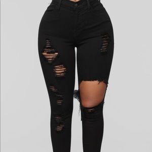 black high waisted distressed jeans